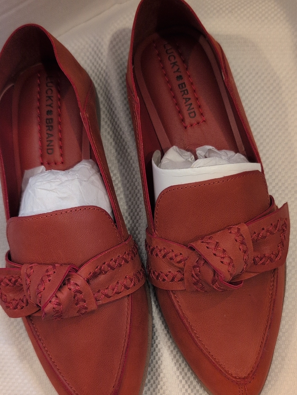 Lucky Brand Women's Leather Brick Red Braided Slip-On Loafers